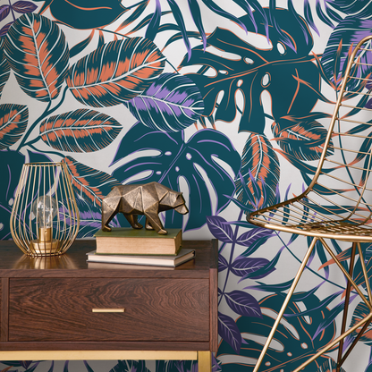 Wallpaper Peel and Stick Wallpaper Removable Wallpaper Home Decor Wall Decor Room Decor / Purple Blue Jungle Monstera Leaf Wallpaper - B800