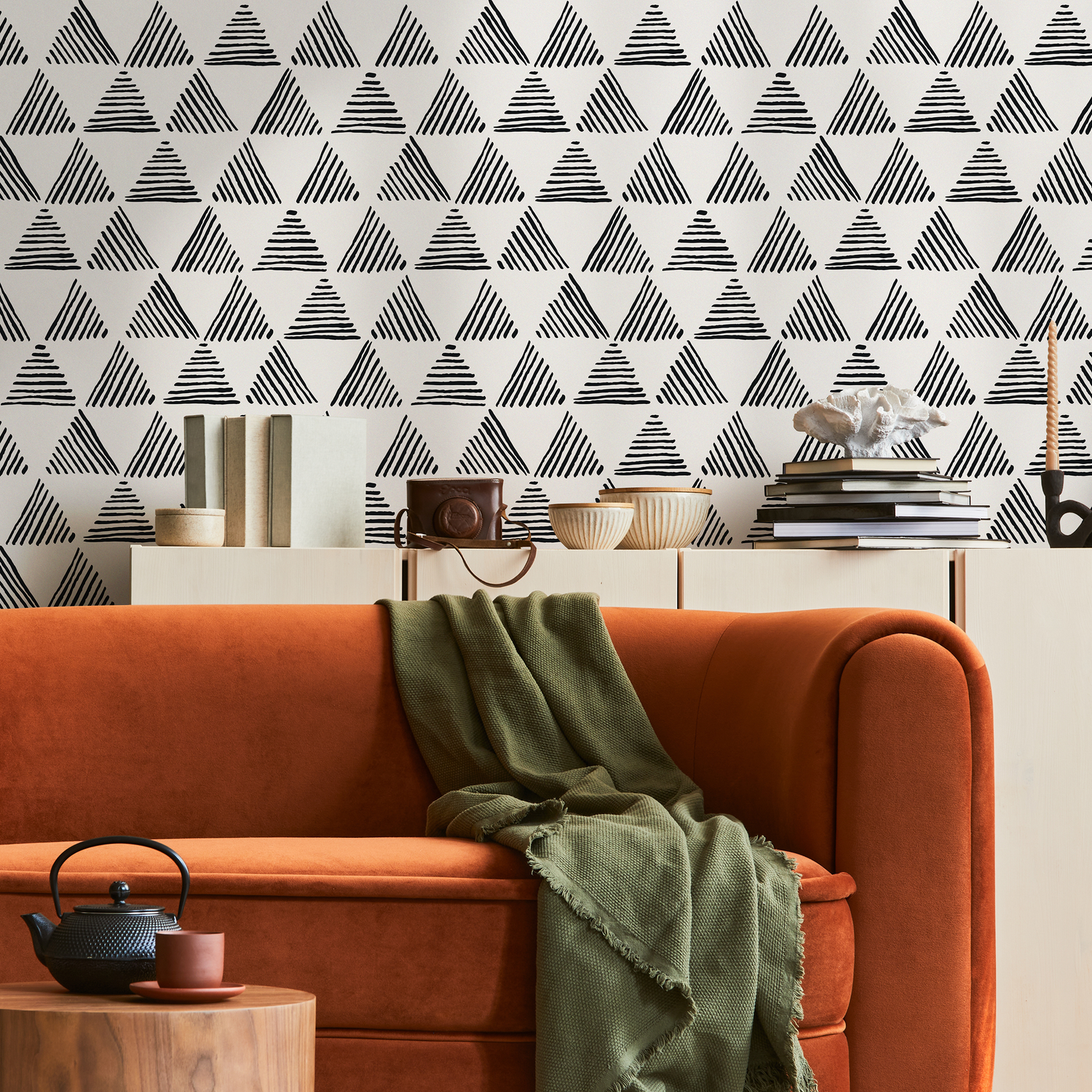 Papier peint autocollant amovible, décoration d'intérieur, décoration murale, décoration de chambre / Papier peint triangle noir et blanc - B817
