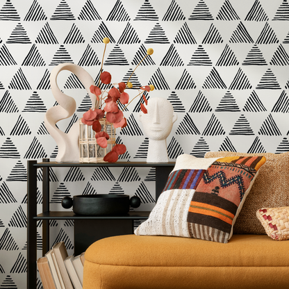 Wallpaper Peel and Stick Wallpaper Removable Wallpaper Home Decor Wall Art Wall Decor Room Decor / Black and White Triangle Wallpaper - B817