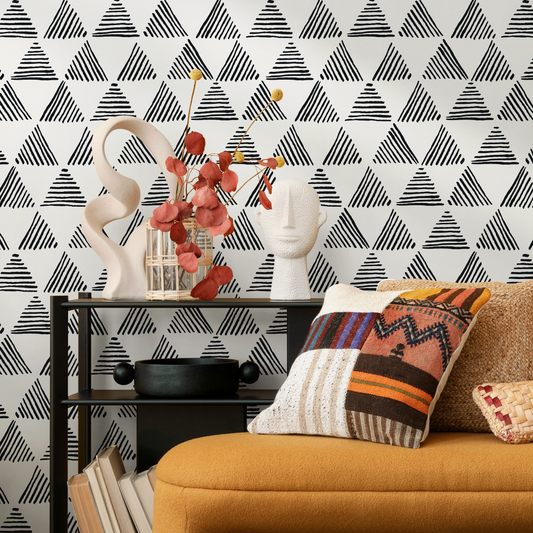 Wallpaper Peel and Stick Wallpaper Removable Wallpaper Home Decor Wall Art Wall Decor Room Decor / Black and White Triangle Wallpaper - B817