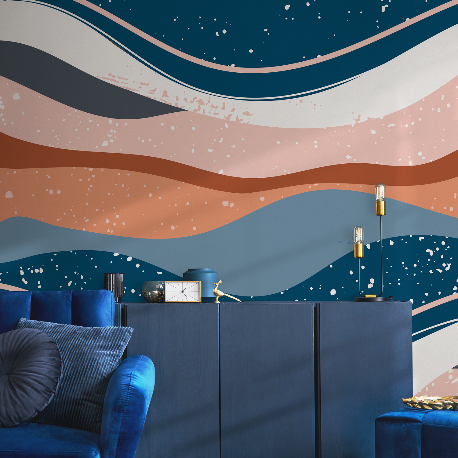 Papel tapiz autoadhesivo, papel tapiz extraíble, papel tapiz autoadhesivo, decoración de pared, decoración del hogar, arte de pared, decoración de habitación / Papel tapiz abstracto con ondas - B842