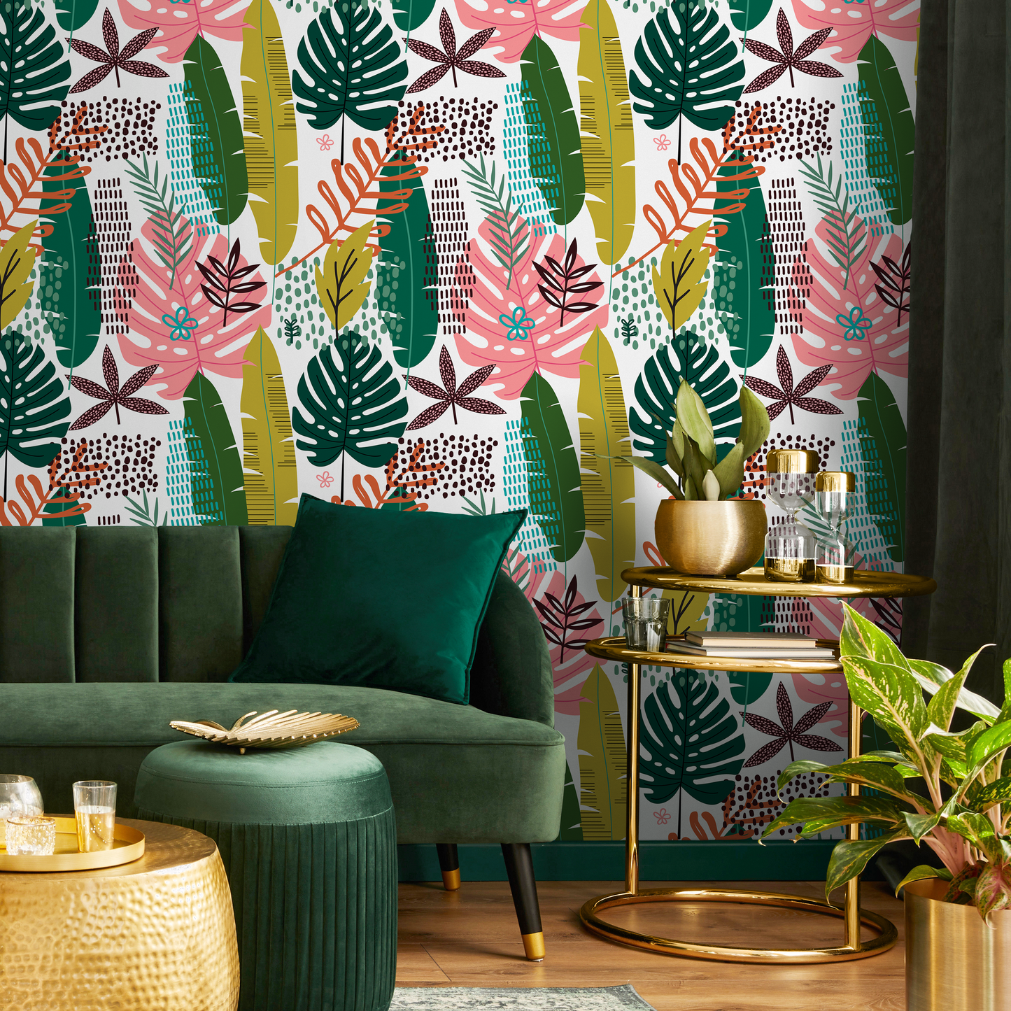 Wallpaper Peel and Stick Wallpaper Removable Wallpaper Home Decor Wall Art Wall Decor Room Decor / Colorful Boho Leaves Wallpaper - B850