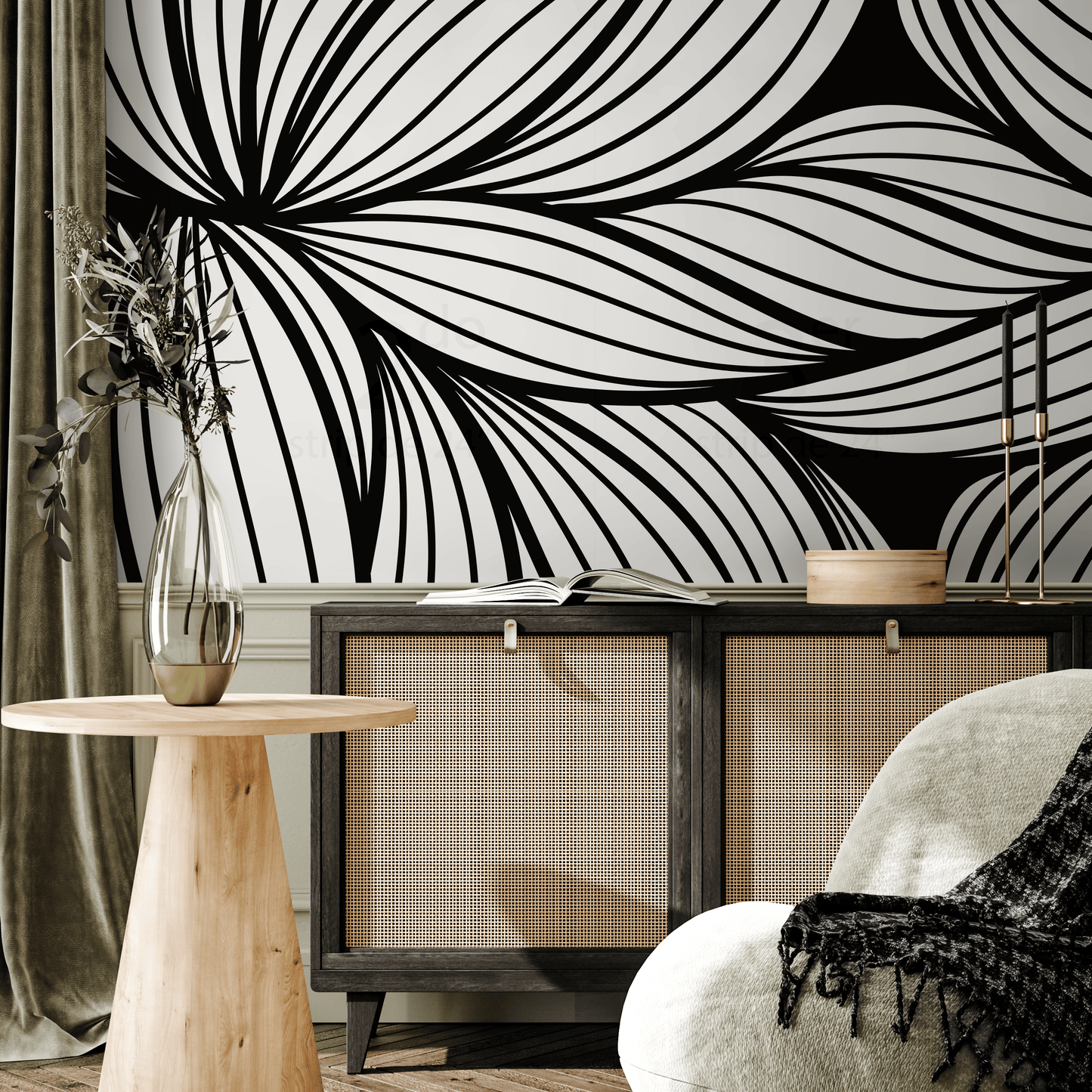 Wallpaper Removable Wallpaper Peel and Stick Wallpaper Wall Decor Home Decor Wall Art Room Decor / Black and White Abstract Wallpaper - B853