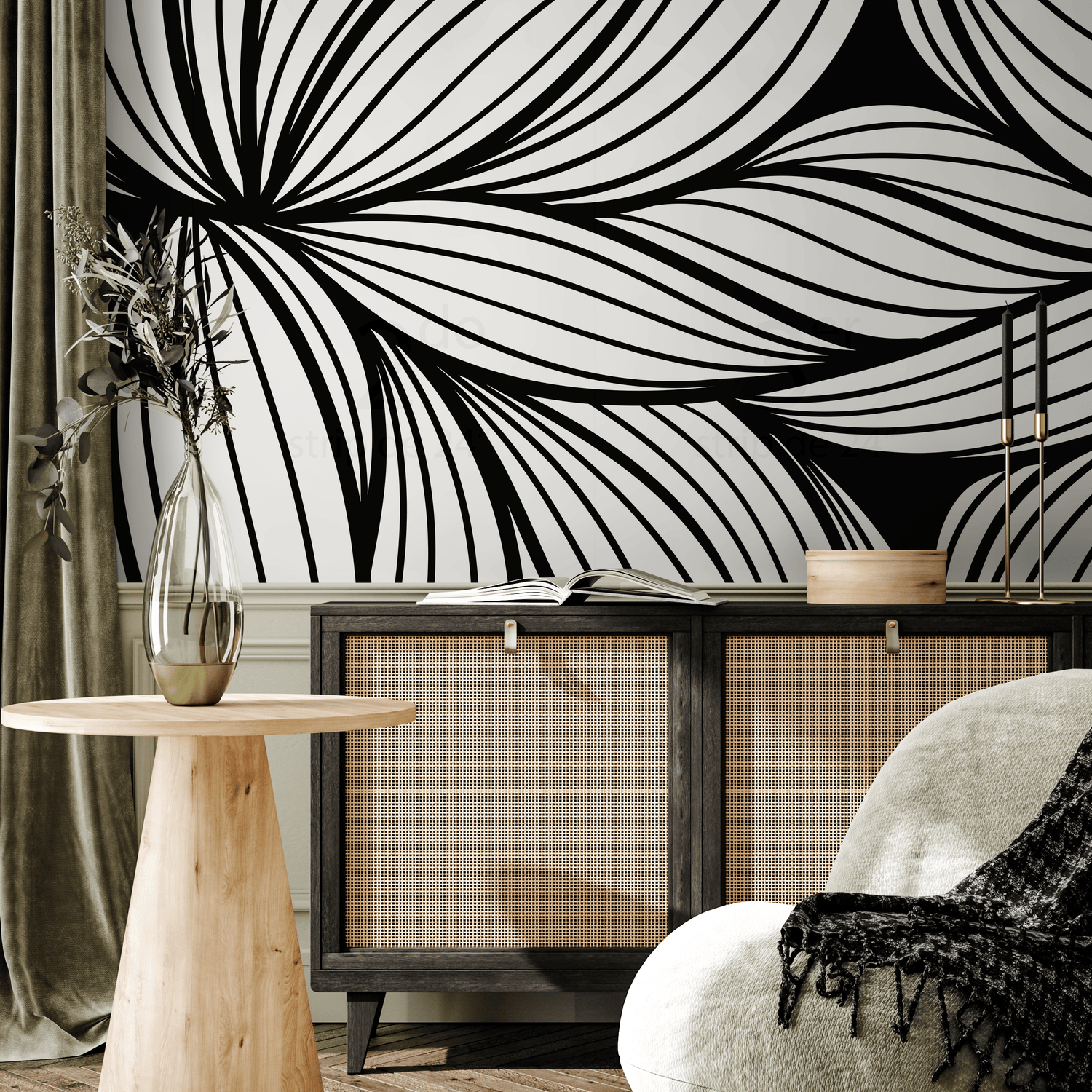 Abstract Wallpaper with a Dynamic Linear Flow in Black and White - B853