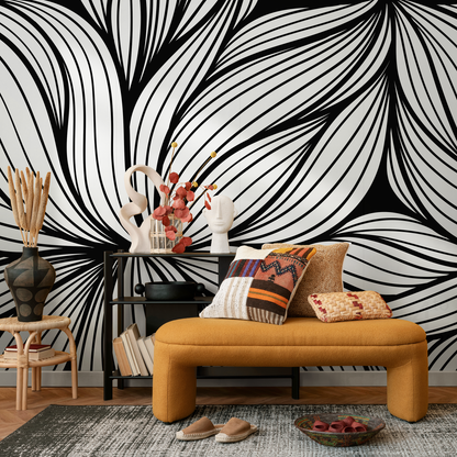 Wallpaper Removable Wallpaper Peel and Stick Wallpaper Wall Decor Home Decor Wall Art Room Decor / Black and White Abstract Wallpaper - B853