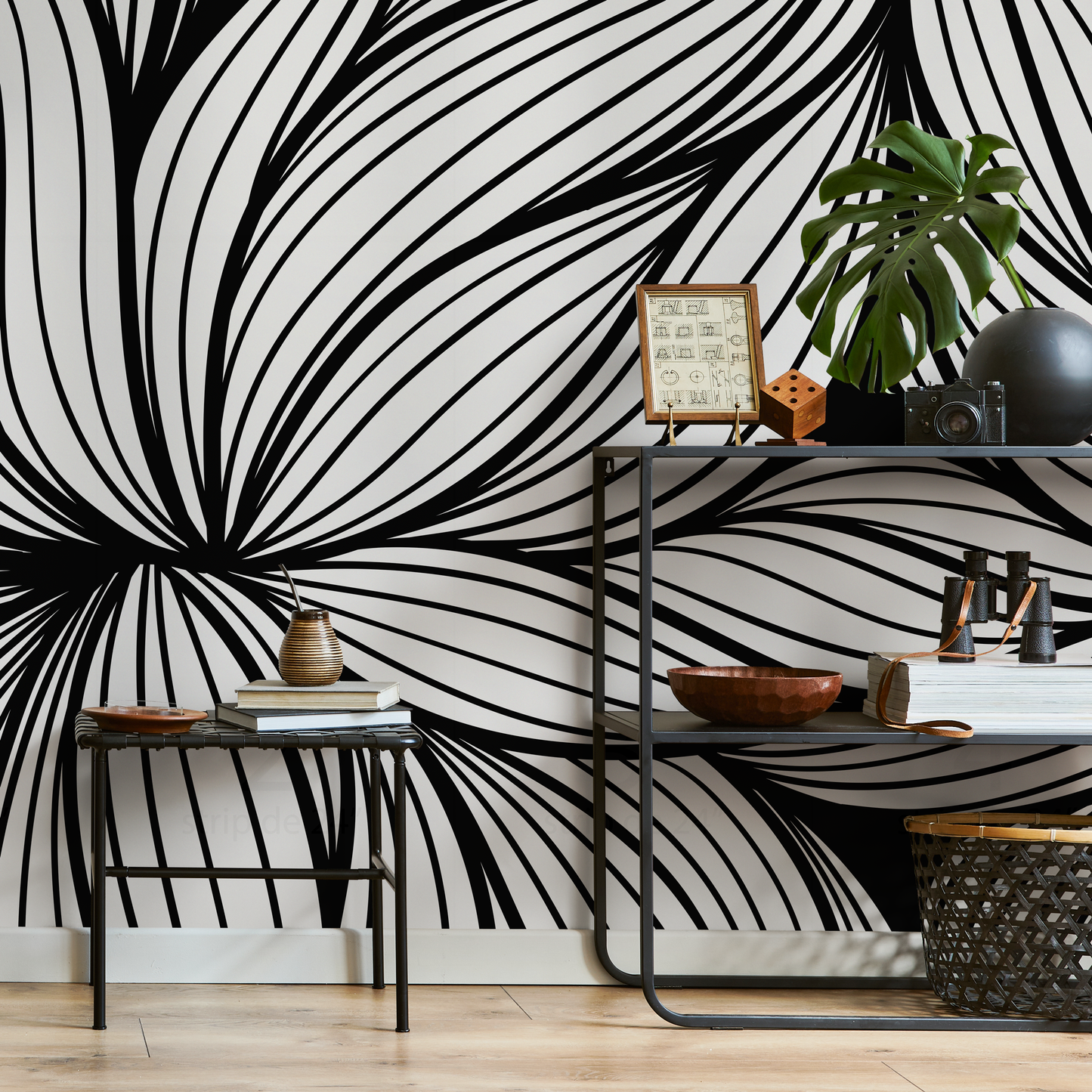 Wallpaper Removable Wallpaper Peel and Stick Wallpaper Wall Decor Home Decor Wall Art Room Decor / Black and White Abstract Wallpaper - B853