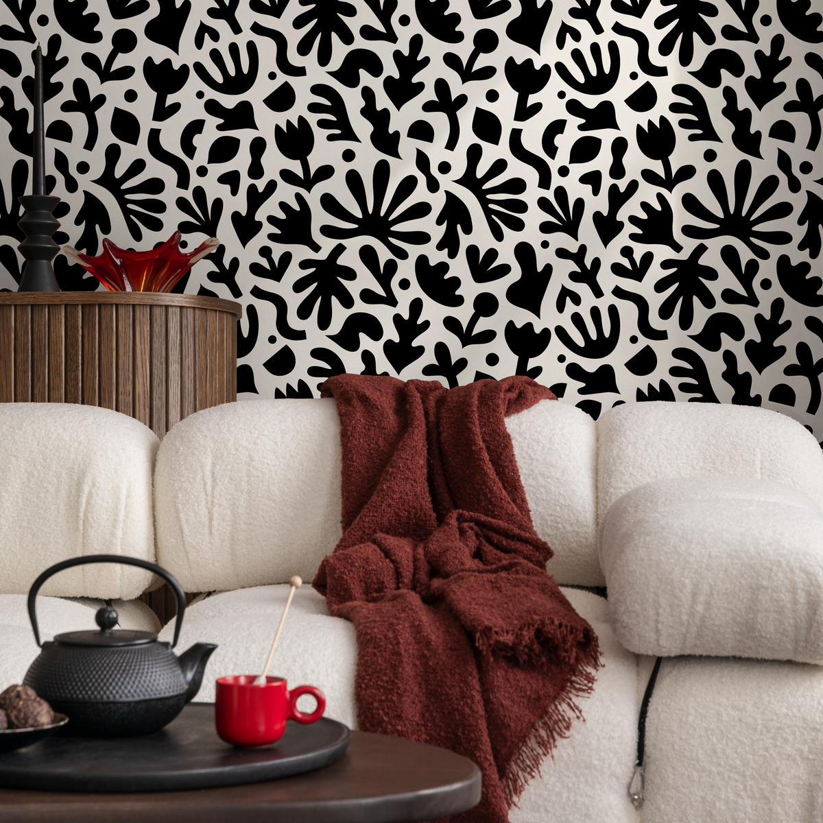 Abstract Wallpaper with Matisse Inspired Cut-Outs in Black and White - detail view