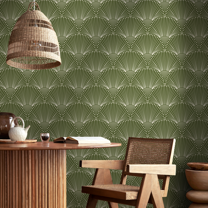 Green Modern Palms Wallpaper Peel and Stick and Traditional Wallpaper - B936