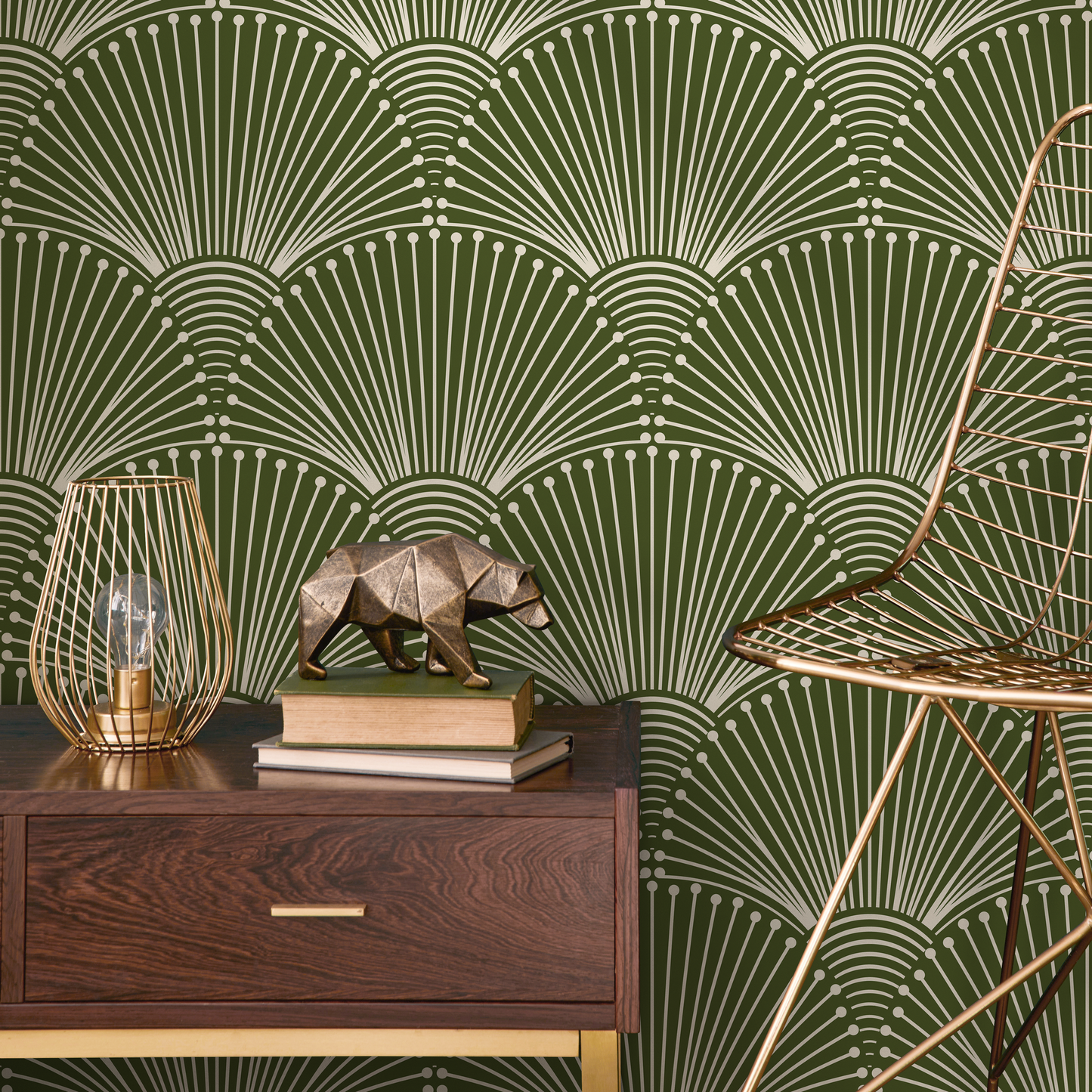 Green Modern Palms Wallpaper Peel and Stick and Traditional Wallpaper - B936