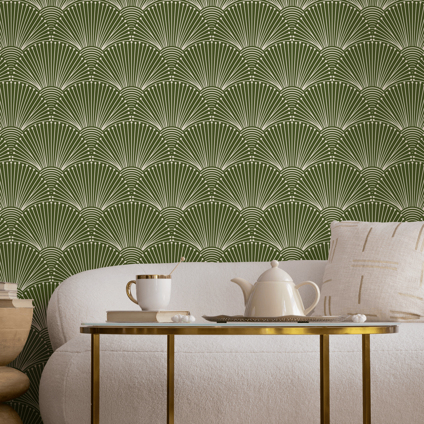 Green Modern Palms Wallpaper Peel and Stick and Traditional Wallpaper - B936