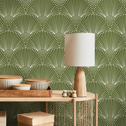 Green Modern Palms Wallpaper Peel and Stick and Traditional Wallpaper - B936