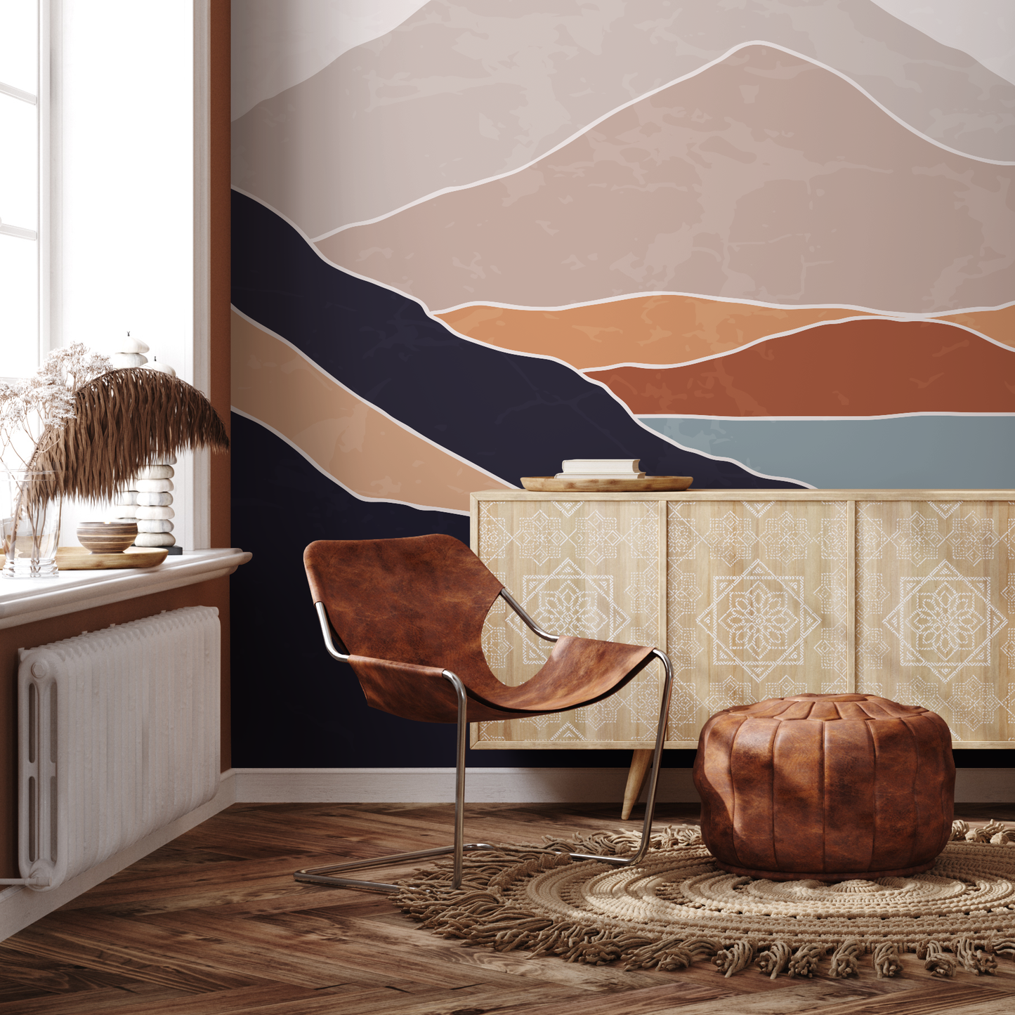 Removable Wallpaper Scandinavian Wallpaper  Waves Wallpaper Peel and Stick Wallpaper Wall Paper - B950