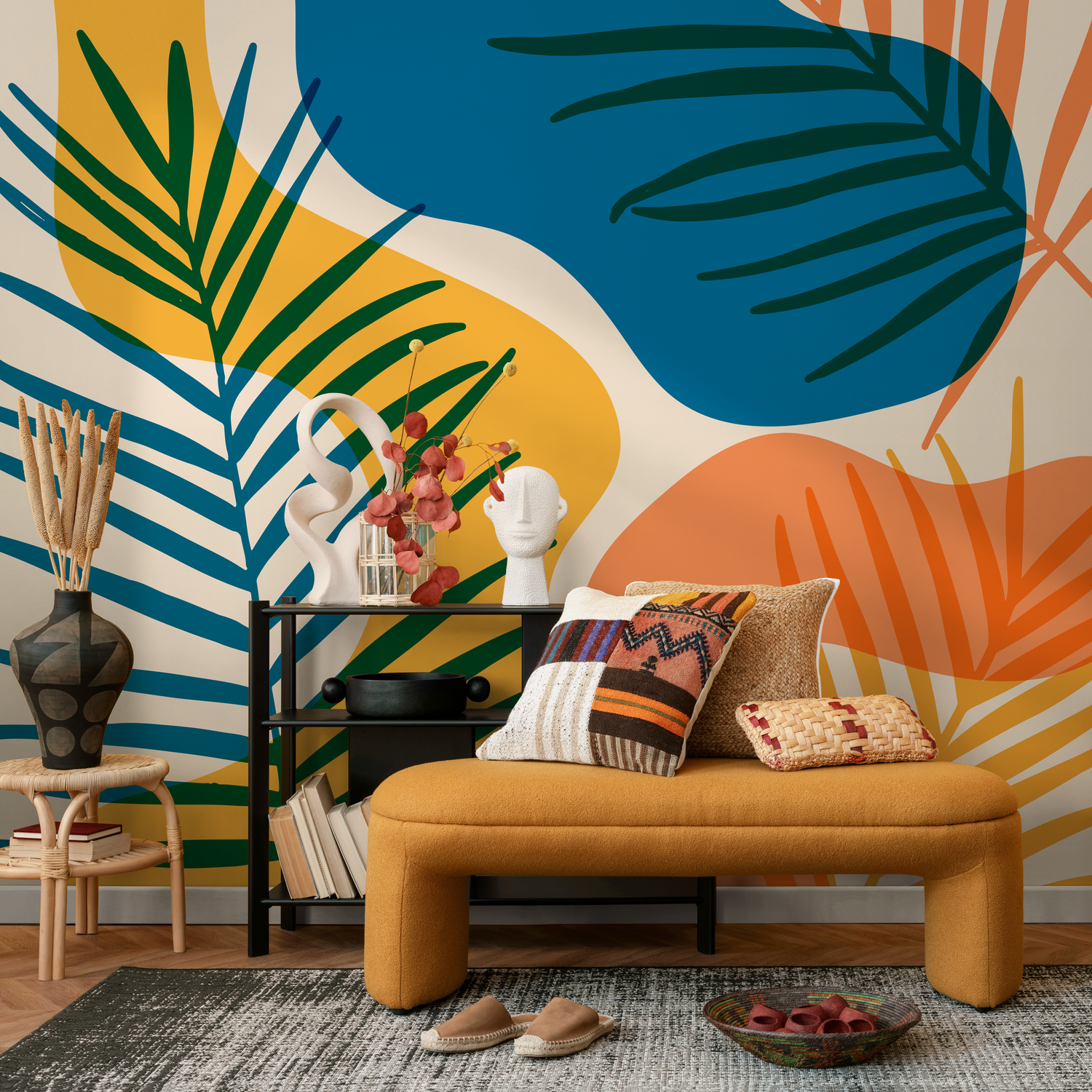 Papel pintado autoadhesivo de acuarela tropical, papel tapiz extraíble, papel tapiz tropical, papel tapiz mural de acuarela despegable y pegable - B959