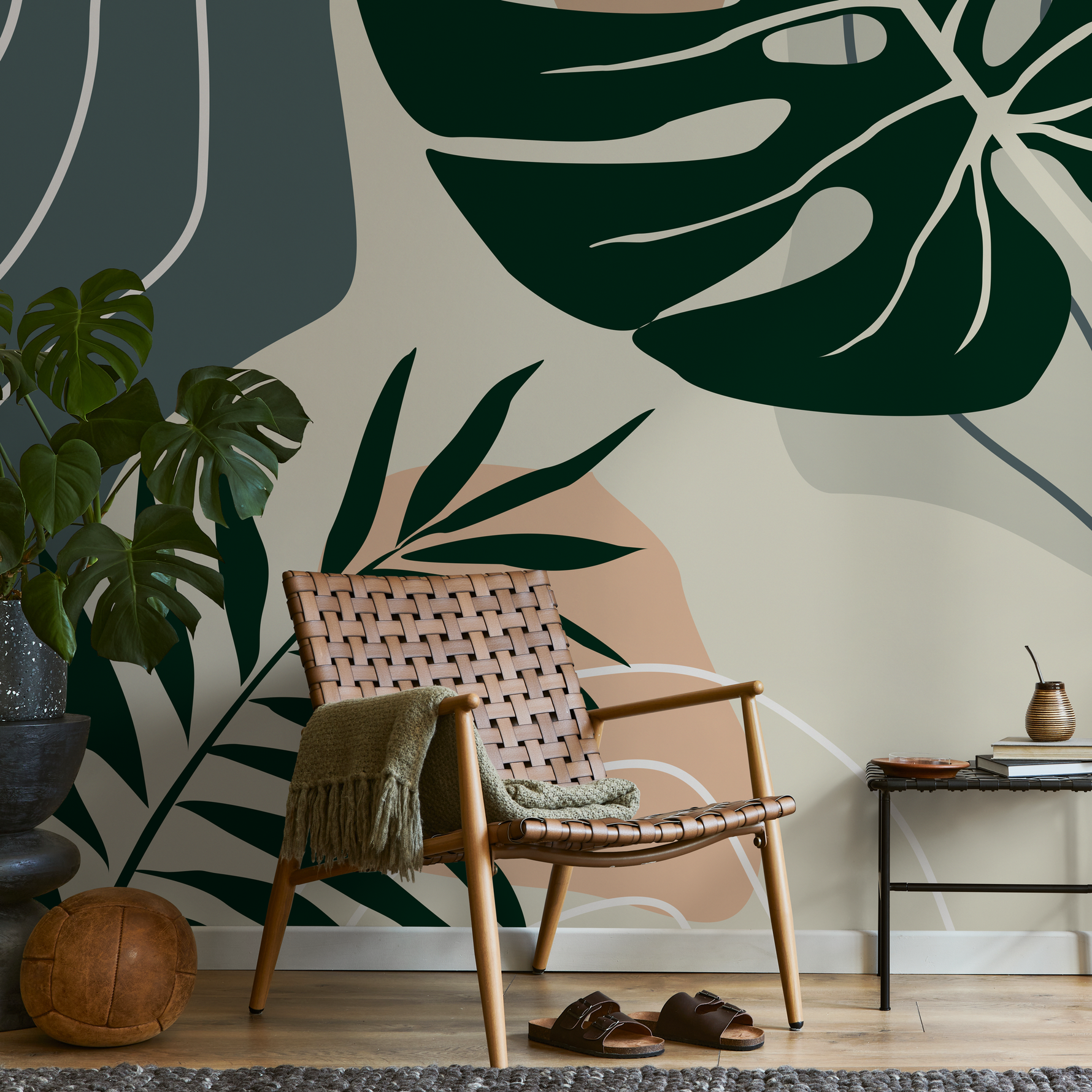 abstract monstera Abstract Botanical Wallpaper - Removable Wall Decor