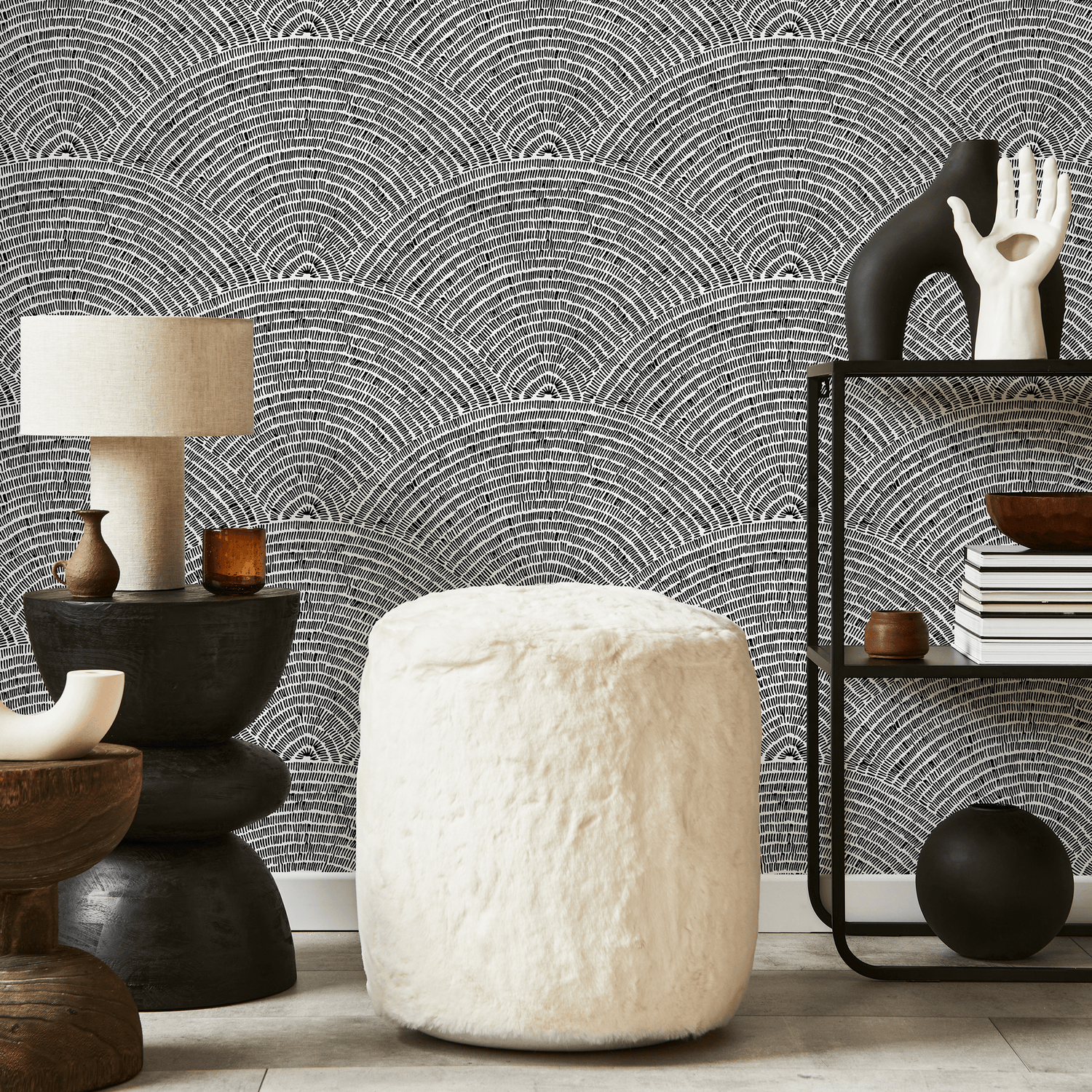 Papier peint autocollant amovible, décoration d'intérieur, art mural, décoration de chambre / Papier peint noir et blanc - B976