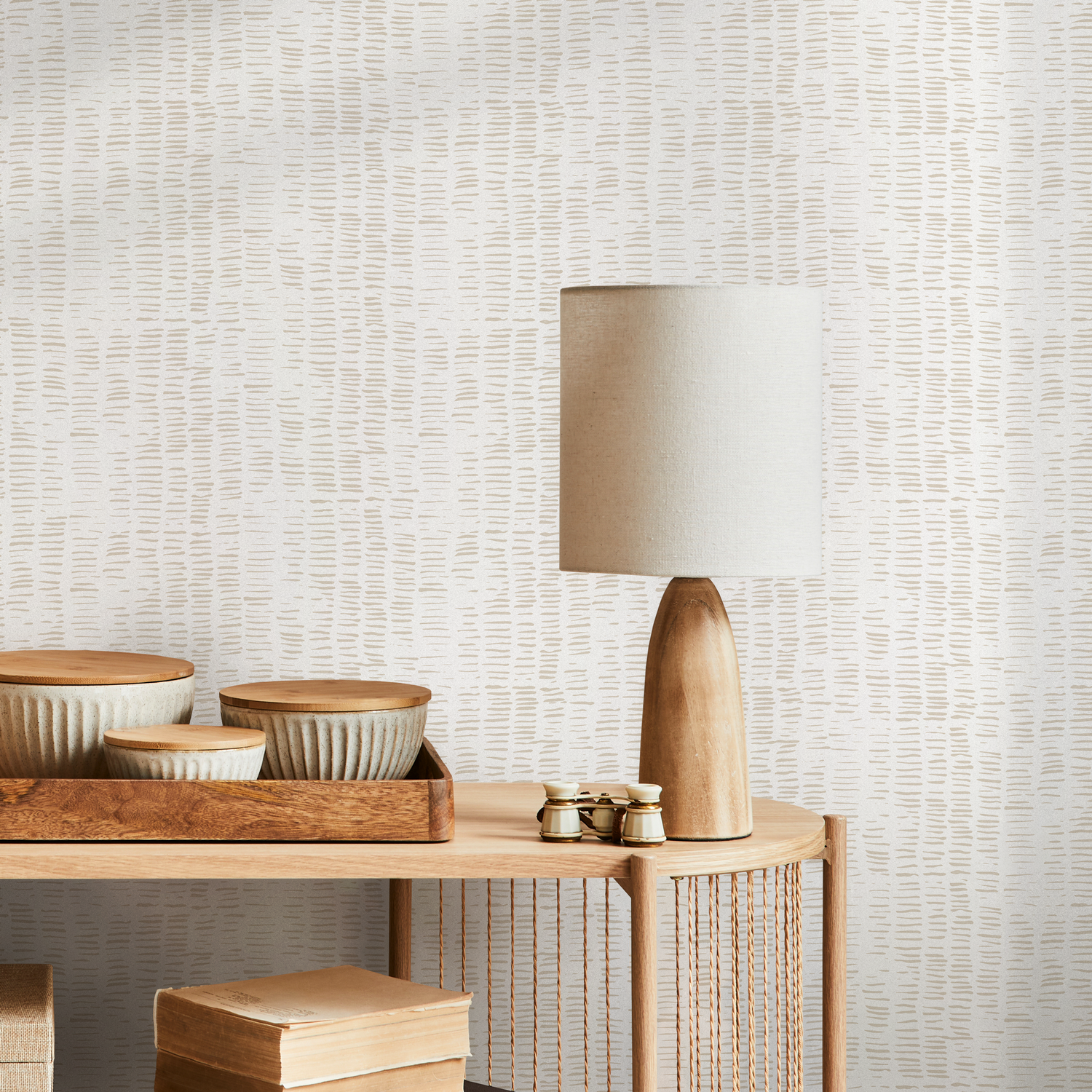 Abstract Wallpaper with a Textured Dashed Line Motif in Beige - B988