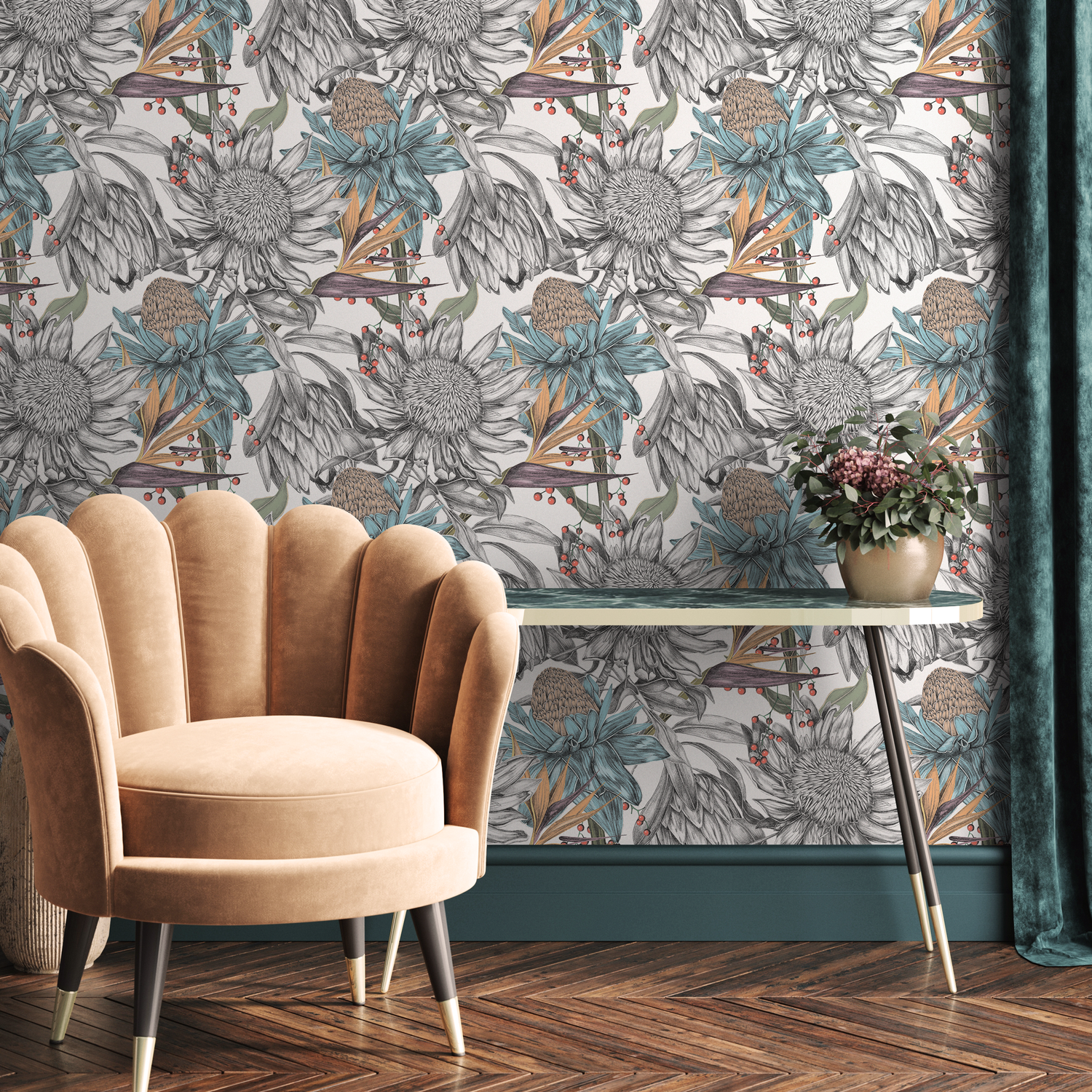 Papel pintado extraíble, mural floral, papel pintado temporal, papel pintado para guardería, decoración de pared, papel pintado extraíble, papel pintado autoadhesivo -C002