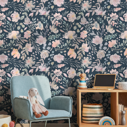 Removable Wallpaper Floral Wall Mural Temporary Wallpaper Nursery Wallpaper Wall Decor Wall Paper Removable Peel and Stick Wallpaper -C034