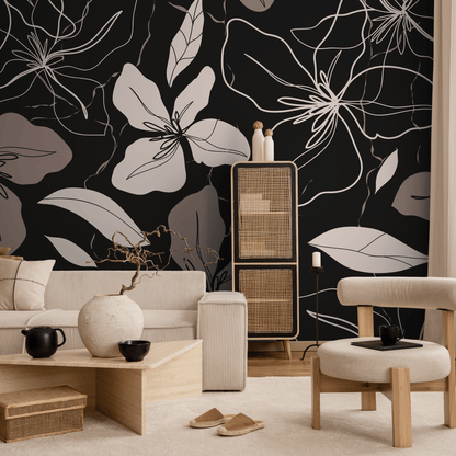 Abstract Floral Mural Wallpaper Peel and Stick and Traditional Wallpaper - C050