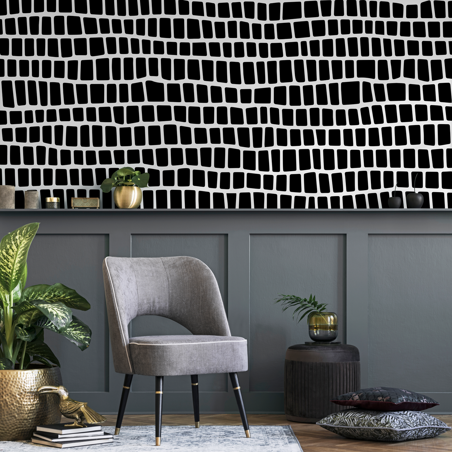 Papel tapiz autoadhesivo, papel tapiz removible, decoración de pared, decoración del hogar, arte de pared imprimible, decoración de habitación, impresiones de pared / Blanco y negro - C054