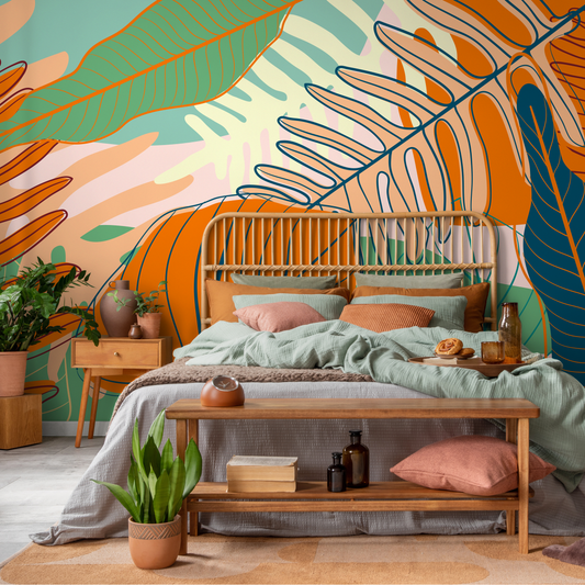 Coloful Tropical Abstract Mural Wallpaper Peel and Stick and Traditional Wallpaper - C075