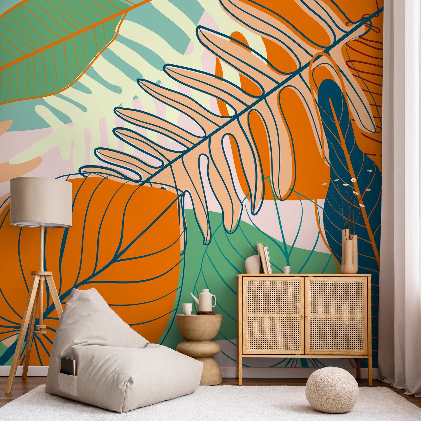 Coloful Tropical Abstract Mural Wallpaper Peel and Stick and Traditional Wallpaper - C075