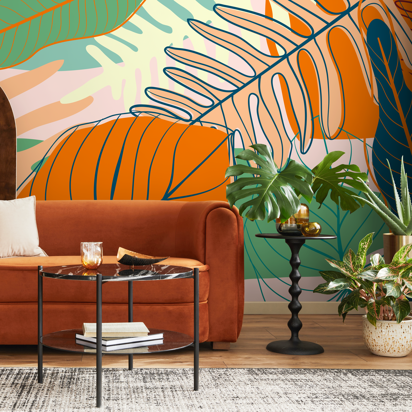 Coloful Tropical Abstract Mural Wallpaper Peel and Stick and Traditional Wallpaper - C075