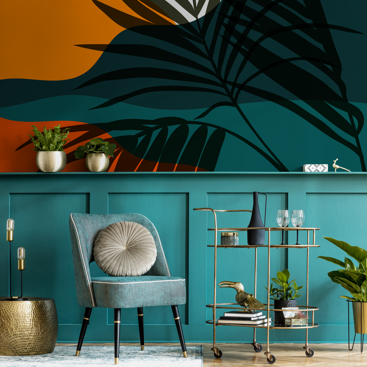 Papier peint autocollant amovible, décoration d'intérieur, art mural, décoration de chambre, feuilles tropicales - C081