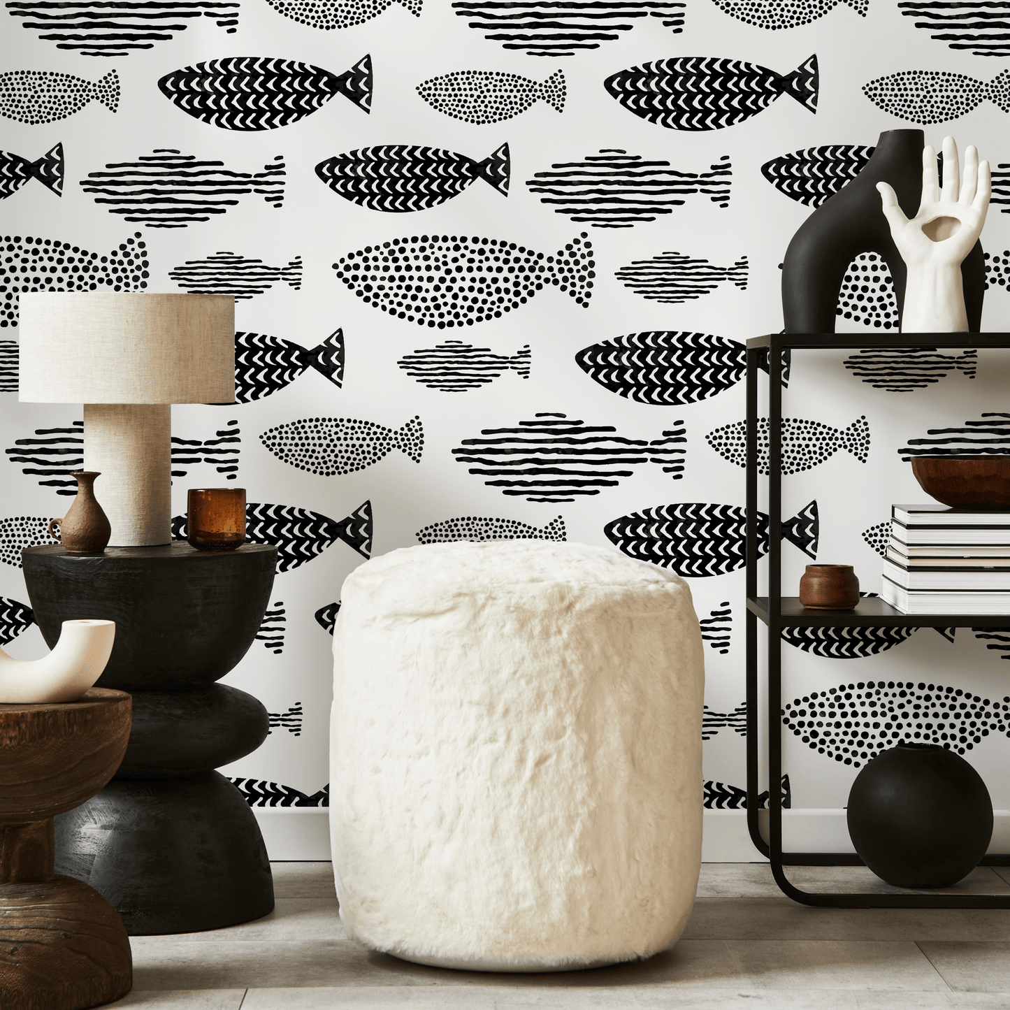 Temporary Wallpaper Peel and Stick Removable Wallpaper Abstract Dots Wall Paper Wall Mural - Black and White Wallpaper - C084