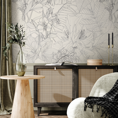 Wallpaper Peel and Stick Wallpaper Removable Wallpaper Home Decor Room Decor / Neutral Boho Wallpaper Tropical Floral Wallpaper - C095