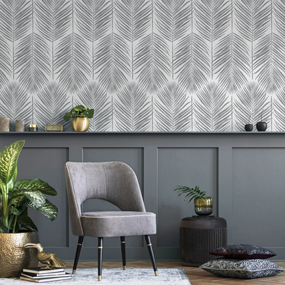 Wallpaper Peel and Stick Wallpaper Removable Wallpaper Home Decor Wall Art Wall Decor Room Decor / Gray Leaves Wallpaper - AS1-C097