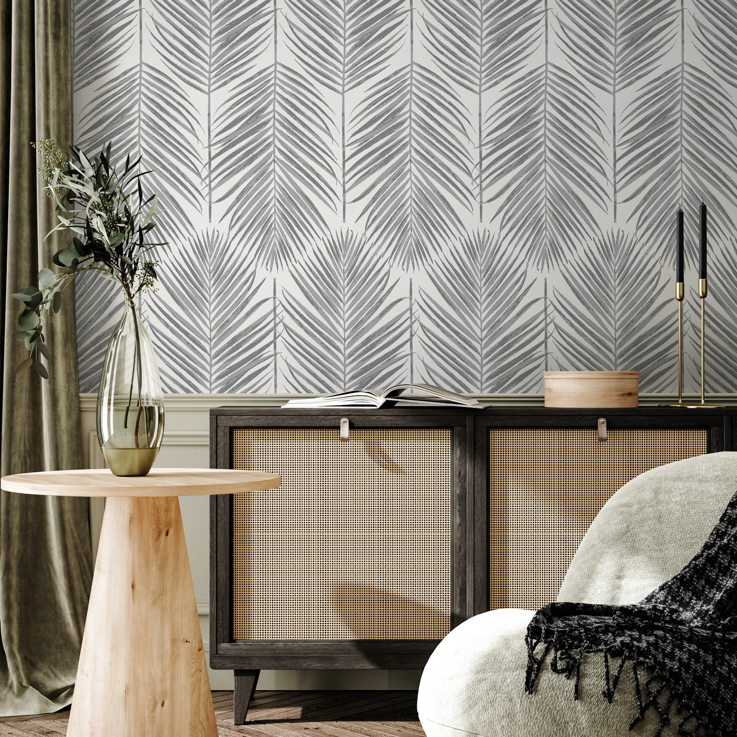 Wallpaper Peel and Stick Wallpaper Removable Wallpaper Home Decor Wall Art Wall Decor Room Decor / Gray Leaves Wallpaper - AS1-C097