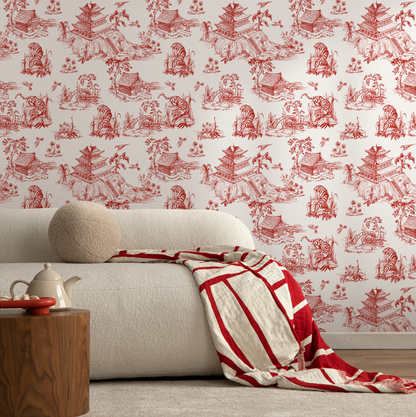 Wall Decor Wallpaper Peel and Stick Wallpaper Removable Wallpaper Home Decor Wall Art Room Decor / Red Chinese Wallpaper - C105