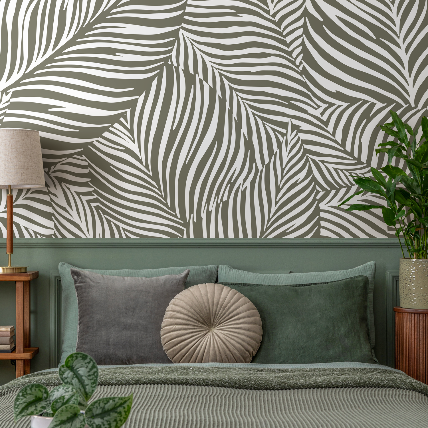 Papel tapiz autoadhesivo, papel tapiz extraíble, decoración del hogar, arte de pared, decoración de habitaciones / Papel tapiz de hojas abstractas verdes - C118