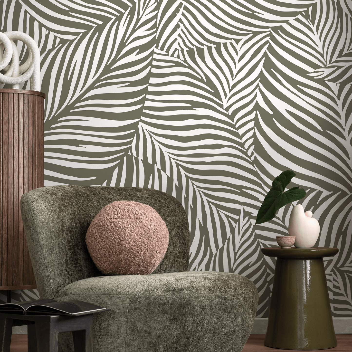 Wallpaper Peel and Stick Wallpaper Removable Wallpaper Home Decor Wall Art Wall Decor Room Decor / Green Abstract Leaves Wallpaper - C118