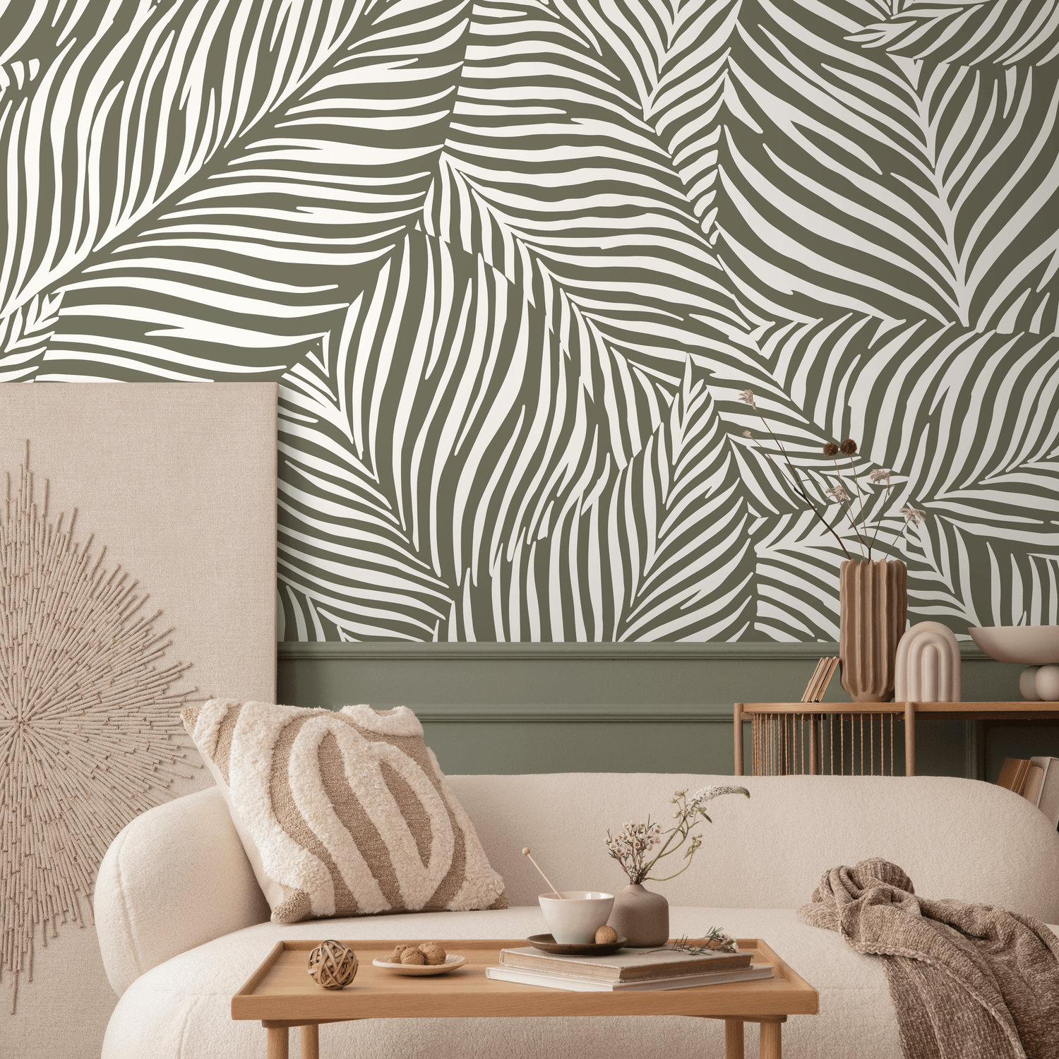 Papel tapiz autoadhesivo, papel tapiz extraíble, decoración del hogar, arte de pared, decoración de habitaciones / Papel tapiz de hojas abstractas verdes - C118