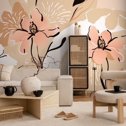 Removable Wallpaper Scandinavian Wallpaper Abstract Wallpaper Peel and Stick Wallpaper Wall Paper Tropical Leaves- C122