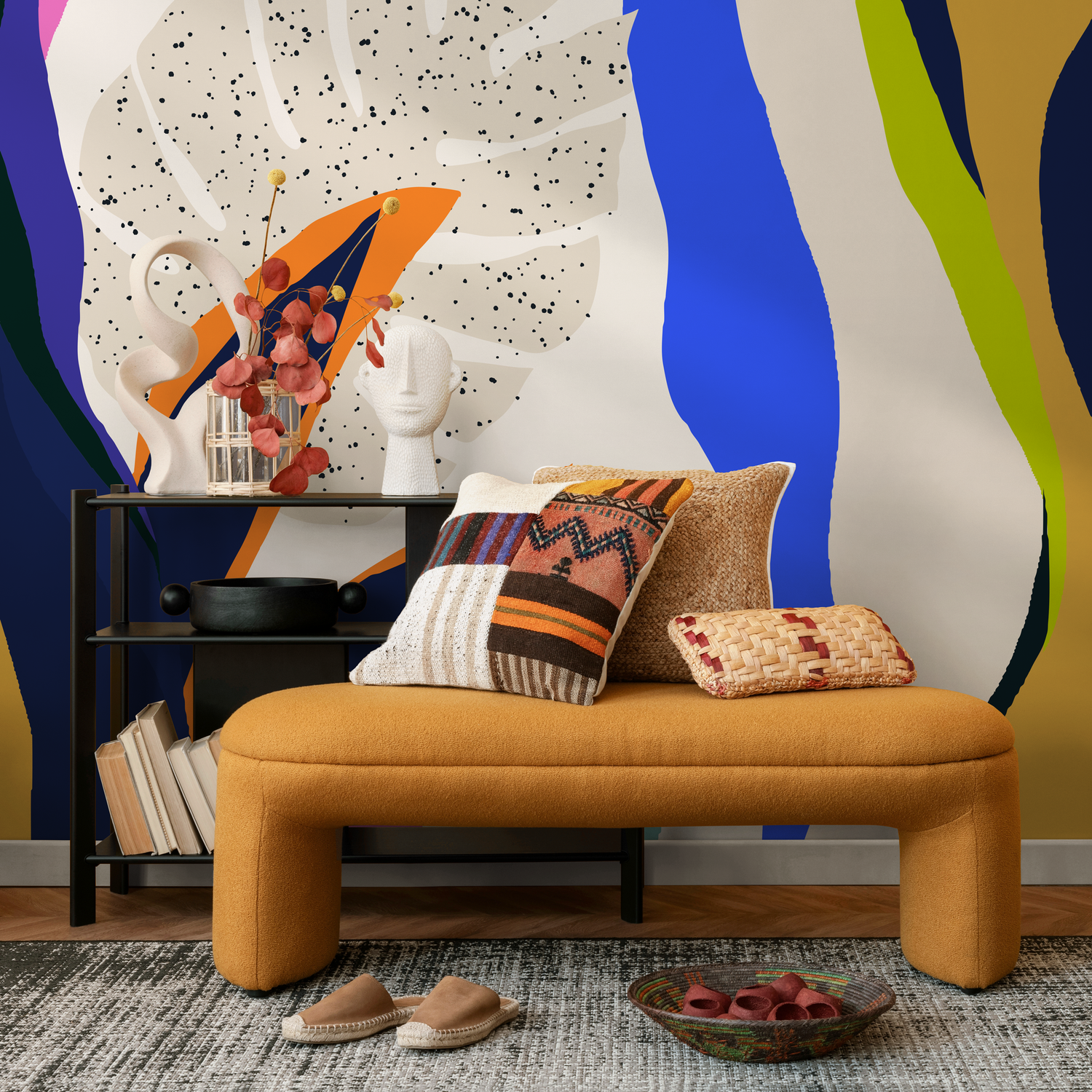 Flat Colorful Leaves Wallpaper - Removable Wallpaper Peel and Stick Wallpaper Wall Paper Wall Mural  - C140 - ONDECOR.COM