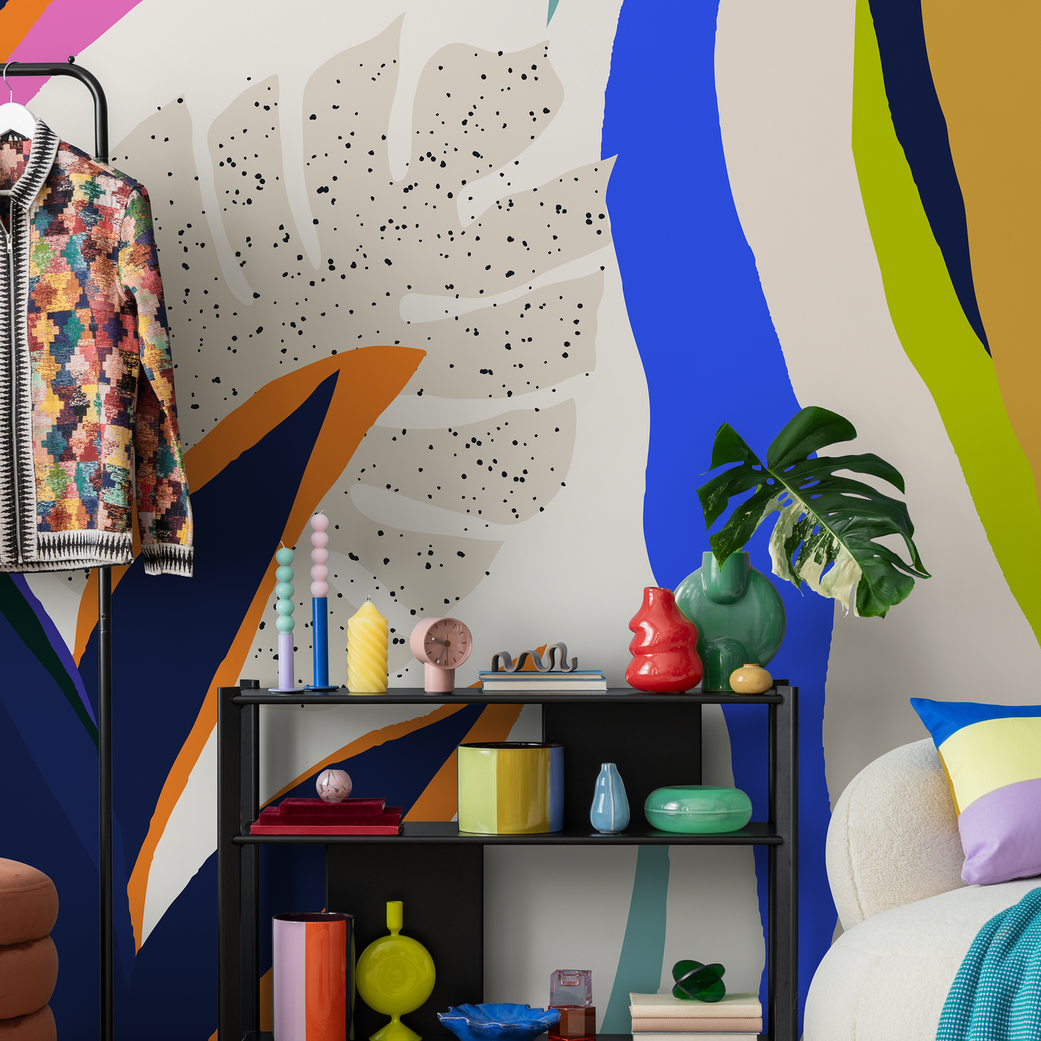 Flat Colorful Leaves Wallpaper - Removable Wallpaper Peel and Stick Wallpaper Wall Paper Wall Mural  - C140 - ONDECOR.COM