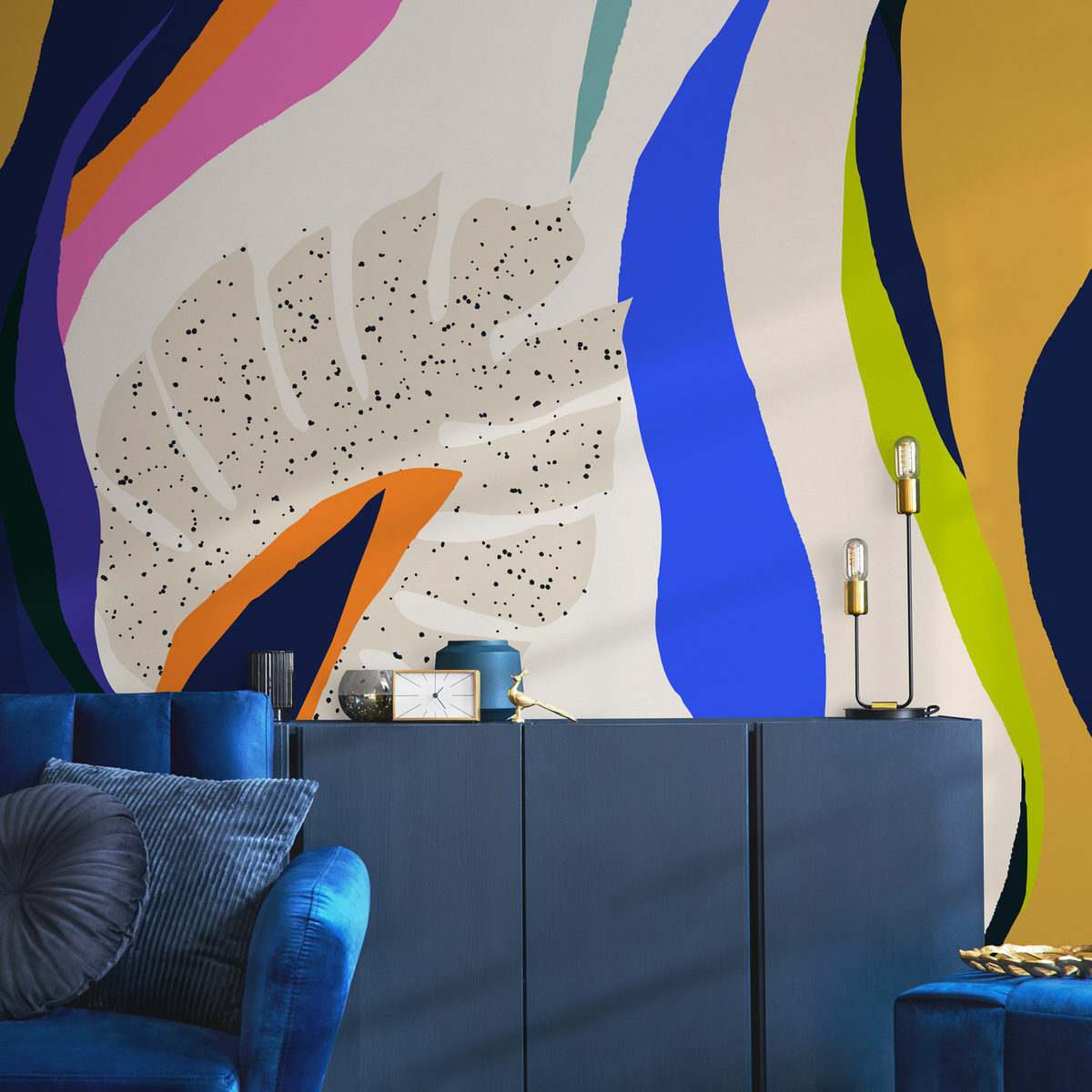 Flat Colorful Leaves Wallpaper - Removable Wallpaper Peel and Stick Wallpaper Wall Paper Wall Mural  - C140 - ONDECOR.COM