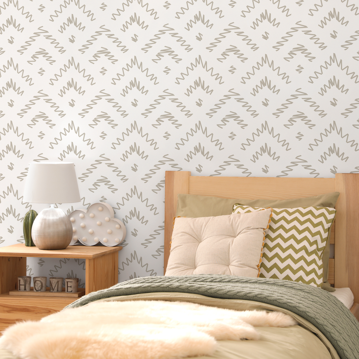 Abstract Wallpaper with a Hand-Drawn Chevron Motif in Taupe - C174