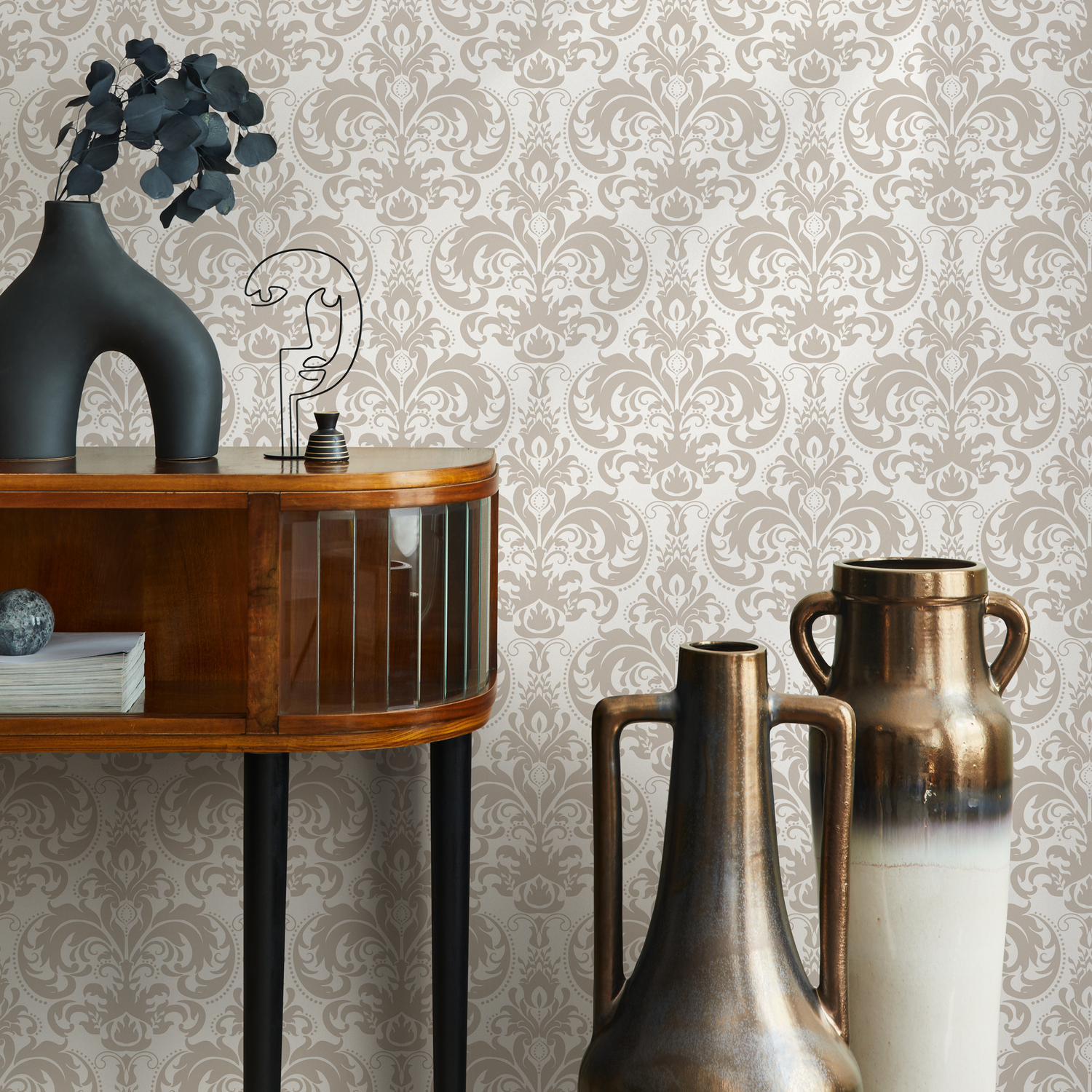 Papel tapiz removible, papel tapiz autoadhesivo, decoración de pared, decoración del hogar, arte de pared imprimible, arte de pared para habitación / Papel tapiz crema damasco - C185