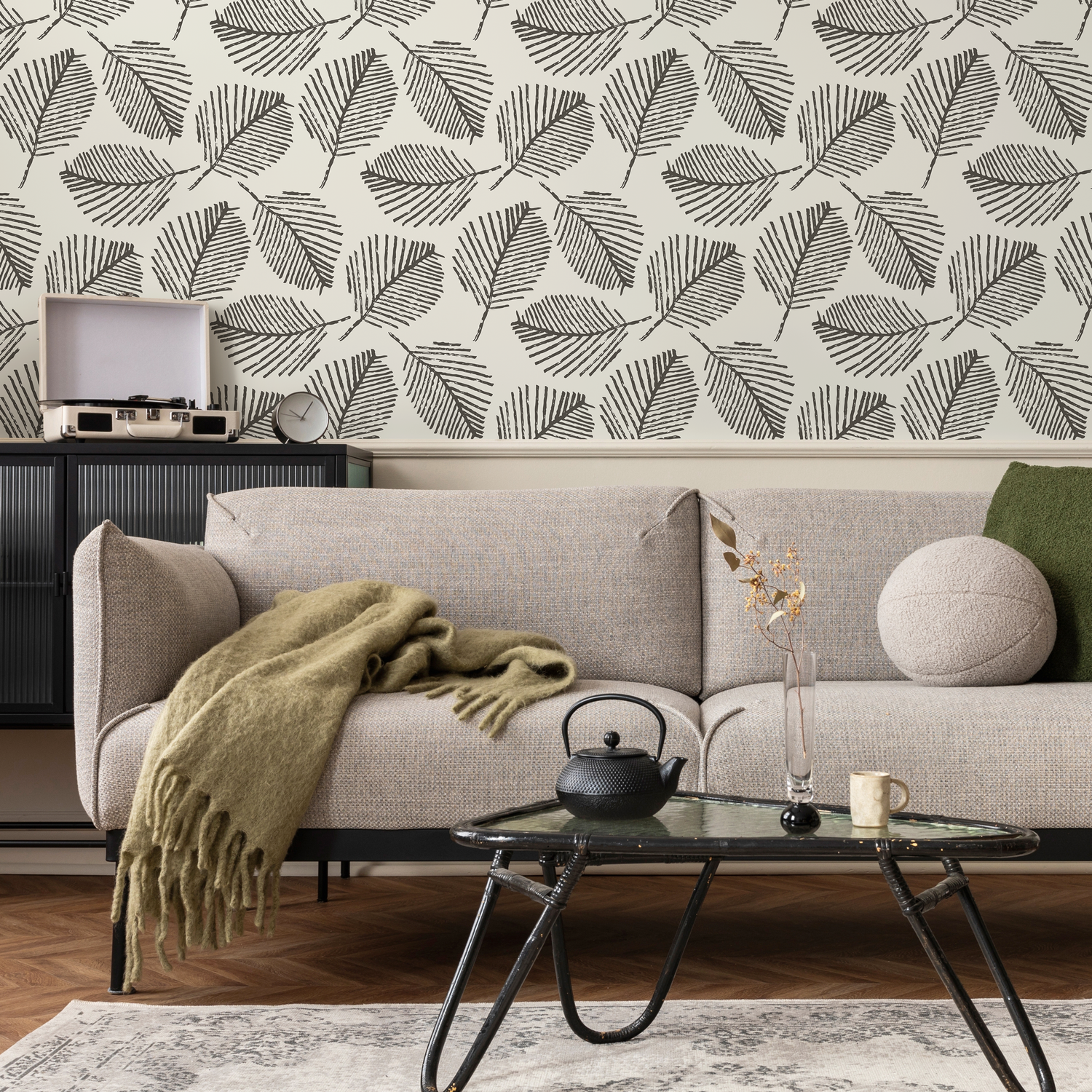 Papier peint autocollant, amovible, décoration d'intérieur, art mural, décoration murale, décoration de chambre, papier peint minimaliste à feuilles - C201