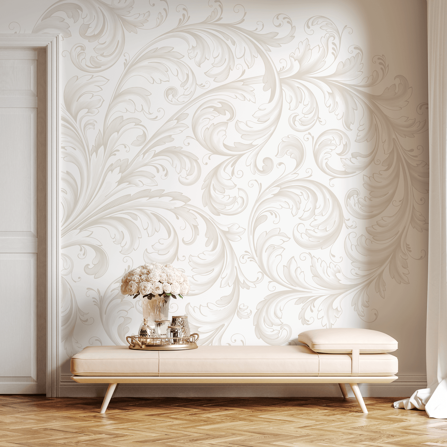 Papel pintado de damasco vintage, mural extraíble, decoración de pared para habitación infantil vintage, papel pintado reposicionable, papel pintado temporal - C209
