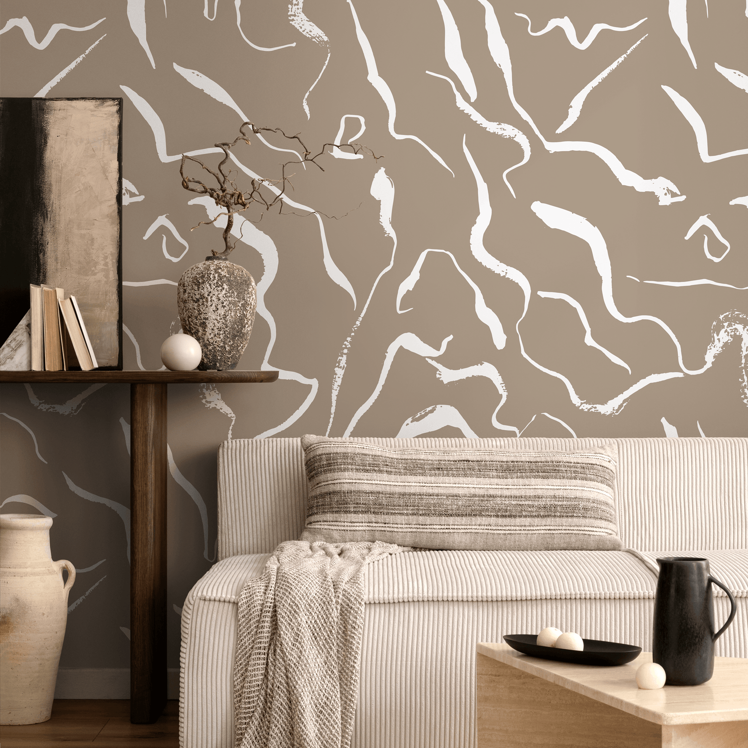 Papel pintado autoadhesivo desprendible - Mural de pared - Hojas de acuarela monocromáticas - C264