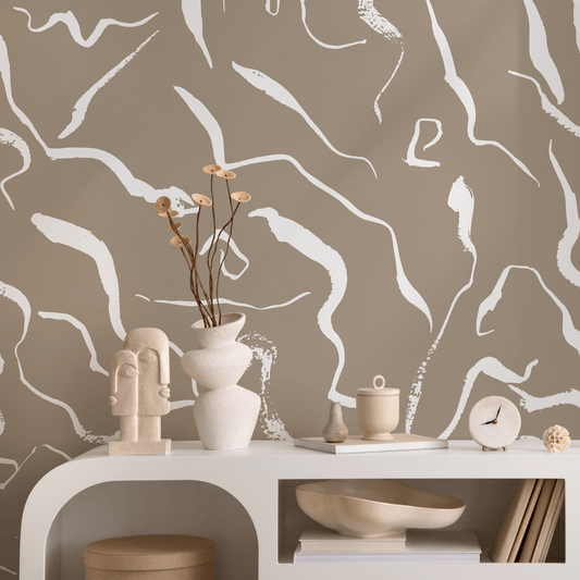 Removable Wallpaper Peel and Stick Wallpaper Wall Paper Wall Mural - Monochromatic Watercolor Leaves Wallpaper - C264