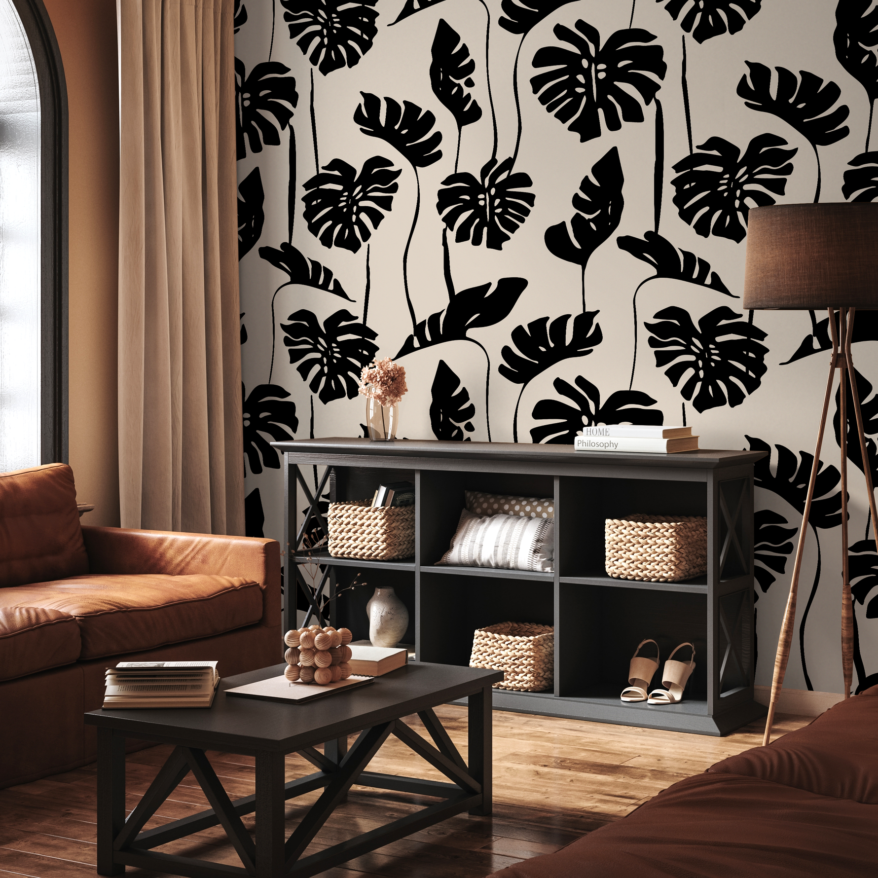 decorating with monstera leaves Black Monstera Wallpaper
