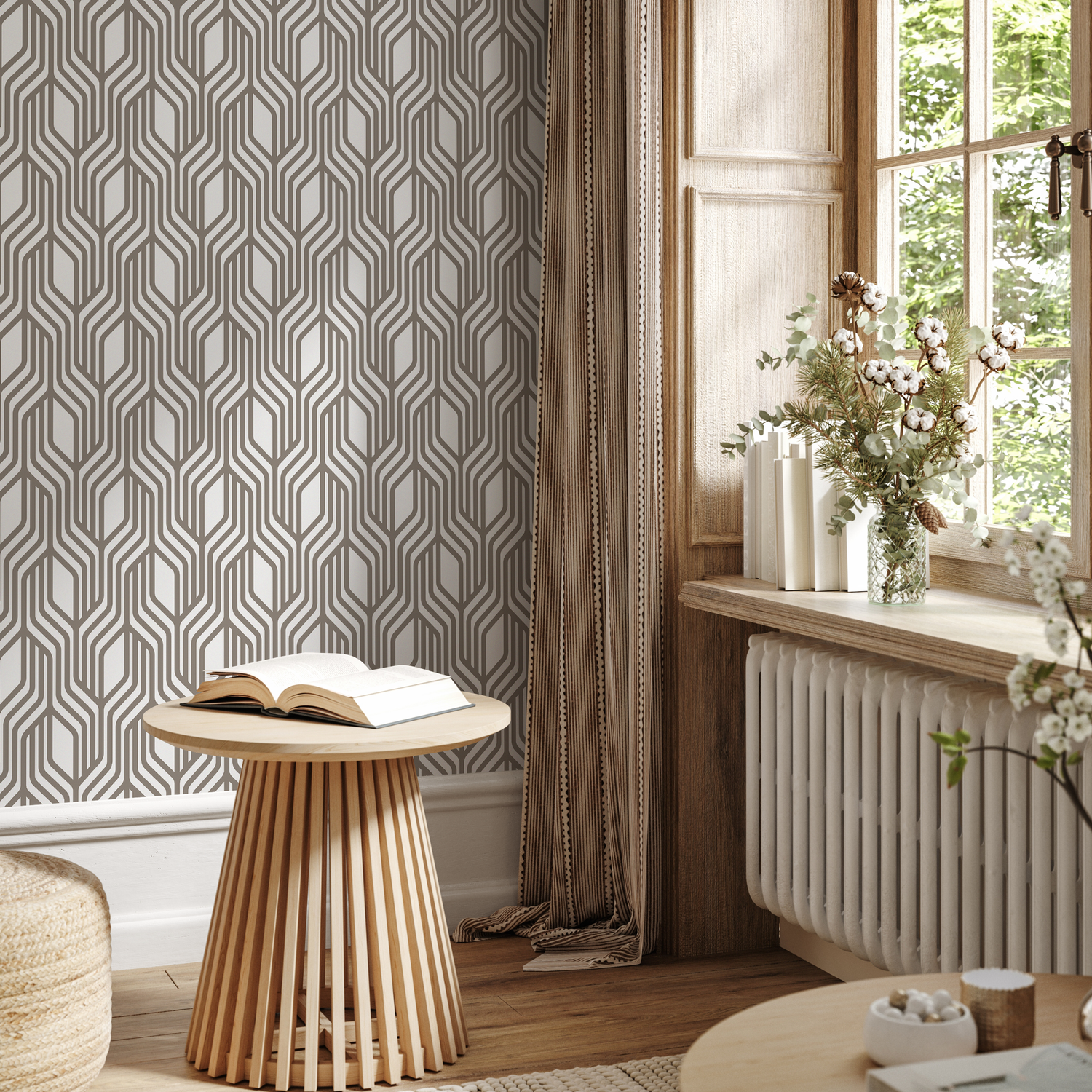 Papier peint autocollant amovible, décoration d'intérieur, art mural, décoration de chambre / Beige géométrique - C287