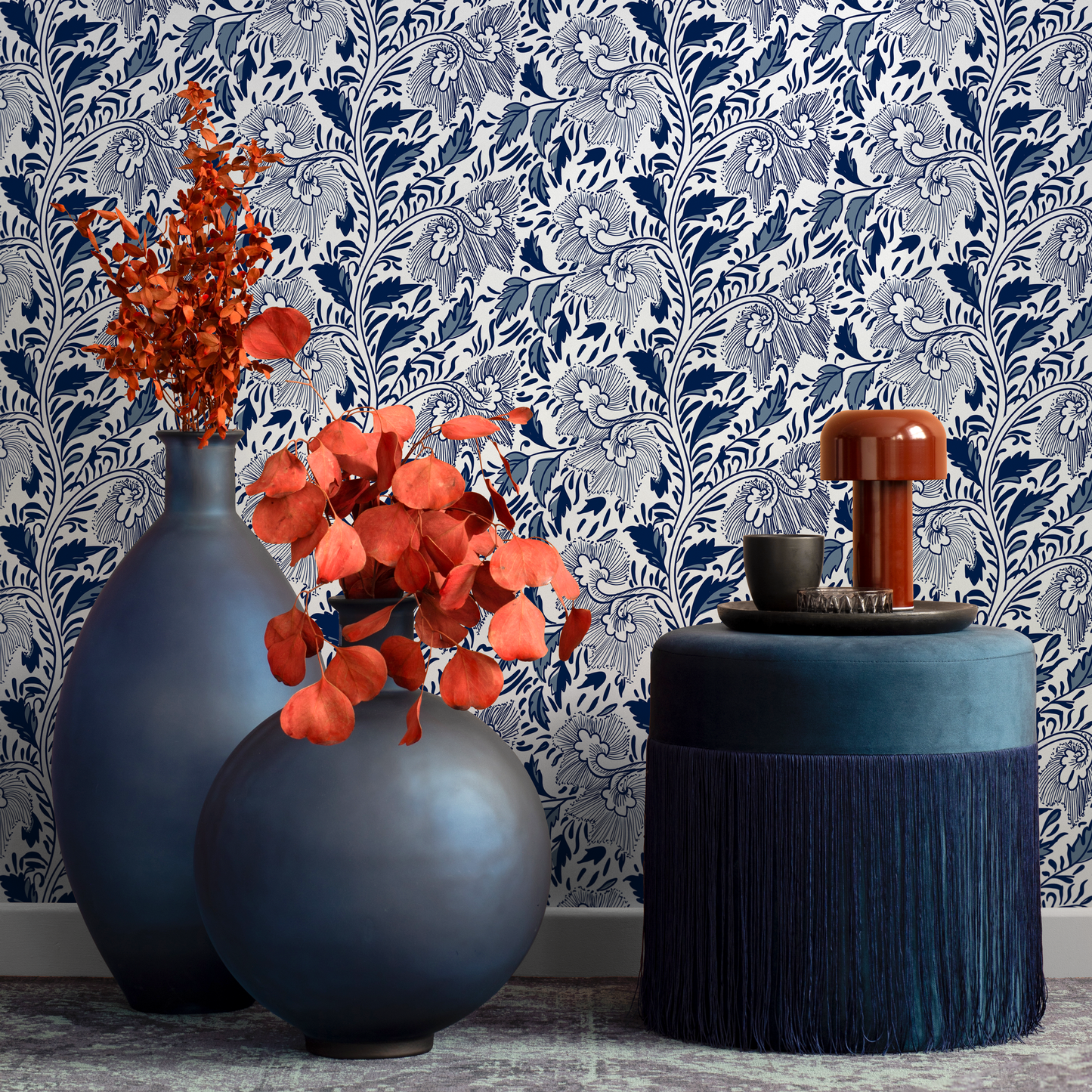 Ornamental Flowers Wallpaper - Removable Wallpaper Peel and Stick Wallpaper Wall Paper - C293