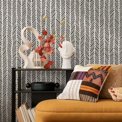 Wallpaper Peel and Stick Wallpaper Removable Wallpaper Home Decor Wall Art Wall Decor Room Decor / Black Chevron Wallpaper - C313